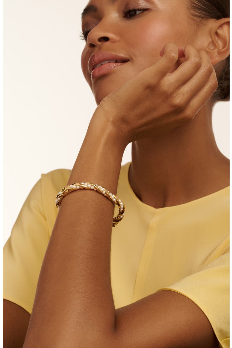 Tilaa Twisted Faux Pearl Cuff Bracelet, Alternate, color, GOLD TONE PEARL