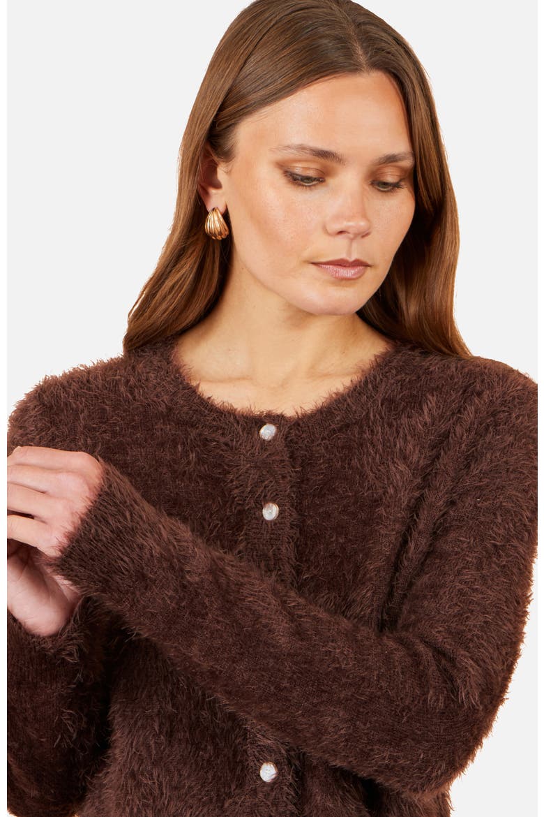 Eyelash Knit Sparkle-Button Cardigan, Alternate, color, Brown