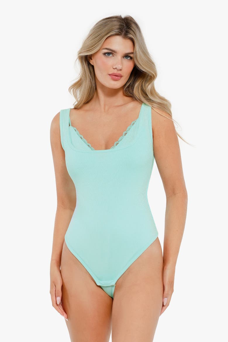 Shapewear Modal Tummy Control Inner Lace Cami Bodysuit, Main, color, Midnight Black