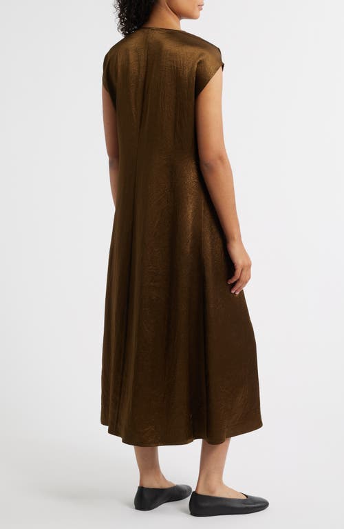 Eileen Fisher Crinkled Satin Dress In Brown