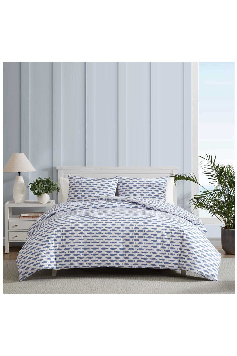 Fish Cotton Percale Duvet Set, Alternate, color, BLUE