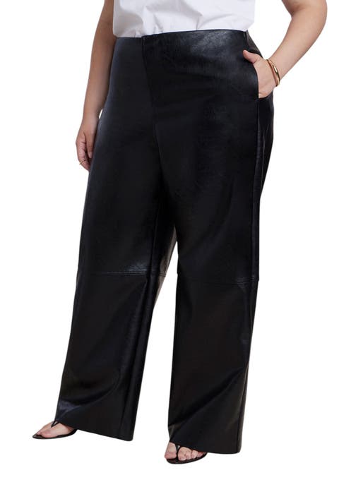 Adjustable Waist Faux Leather Wide Leg Pant