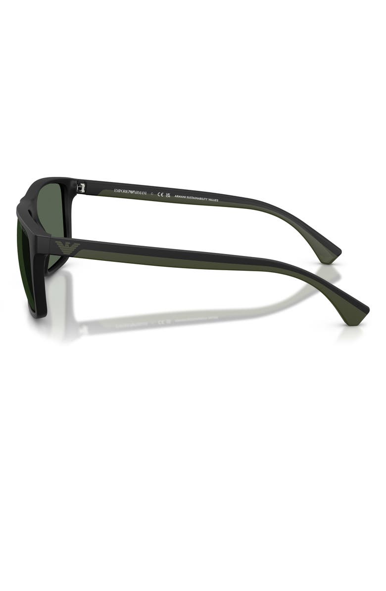 Emporio Armani 56mm Square Sunglasses, Alternate, color, Matte Black / Dark Green
