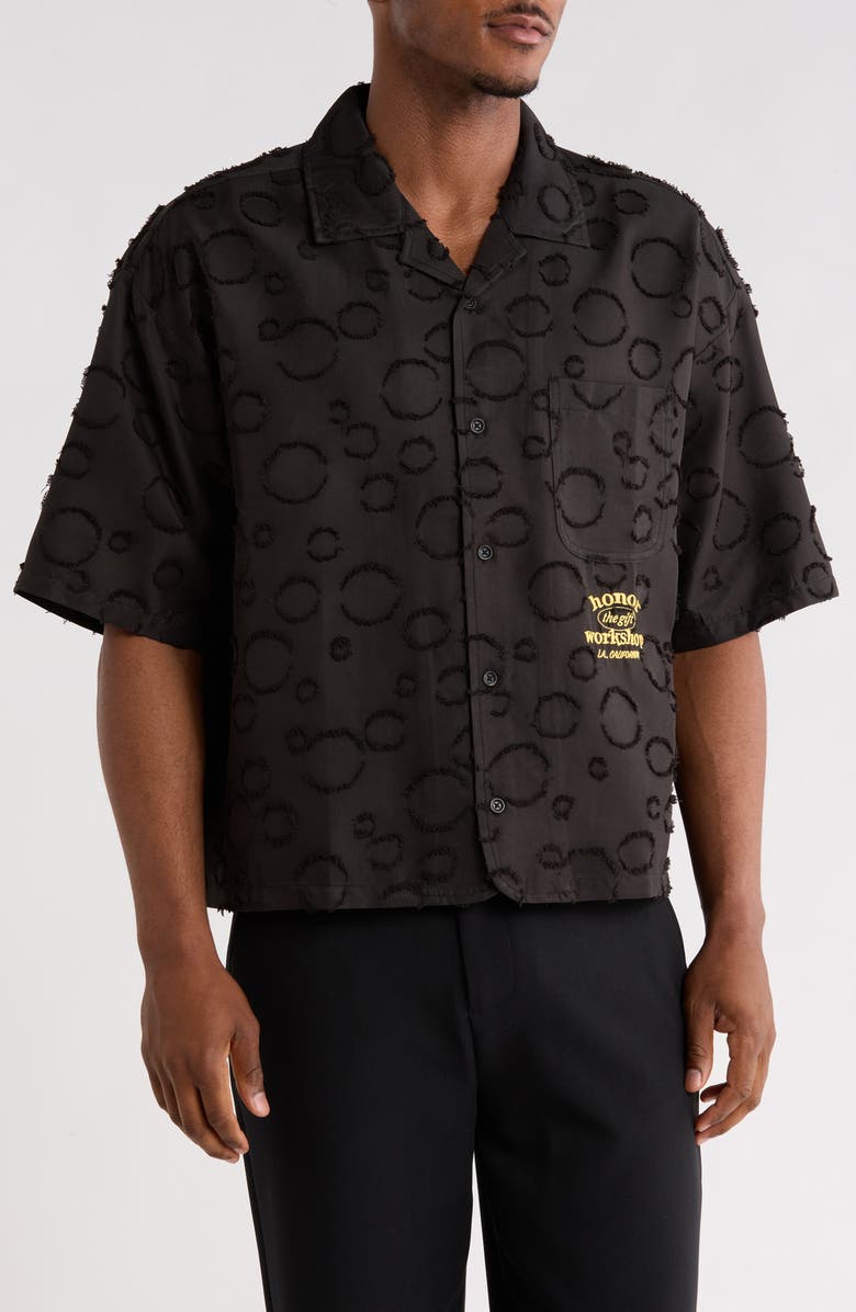 HONOR THE GIFT Textured Polka Dot Camp Shirt, Main, color, 
