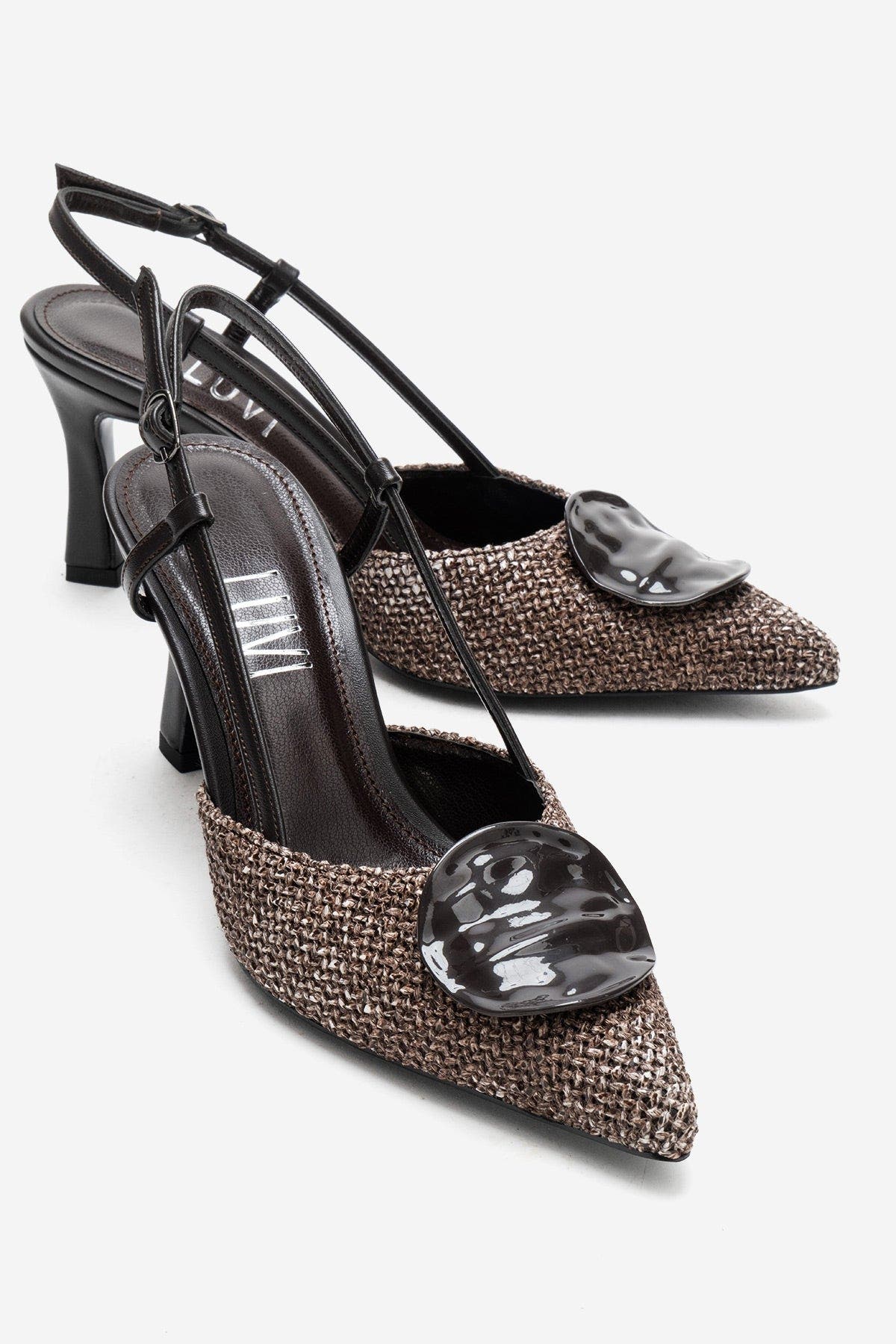 Prologue Shoes Levia Woven Pointed Toe Slingback Pump, Alternate, color, Brown