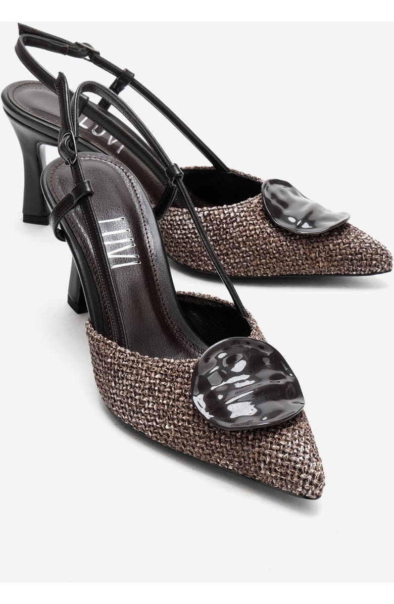 Prologue Shoes Levia Woven Pointed Toe Slingback Pump, Alternate, color, Brown