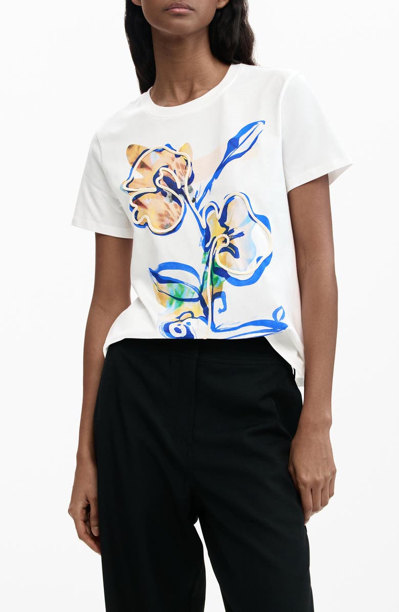 Desigual Floral Cord Embellished Cotton T-Shirt, Main, color, White
