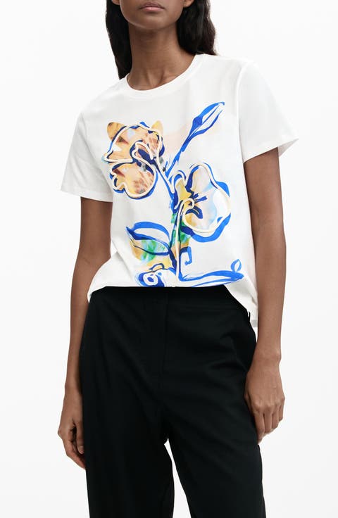 Floral Cord Embellished Cotton T-Shirt