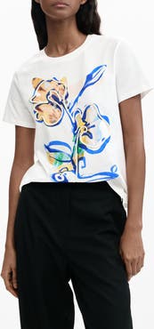 Desigual Floral Cord Embellished Cotton T-Shirt