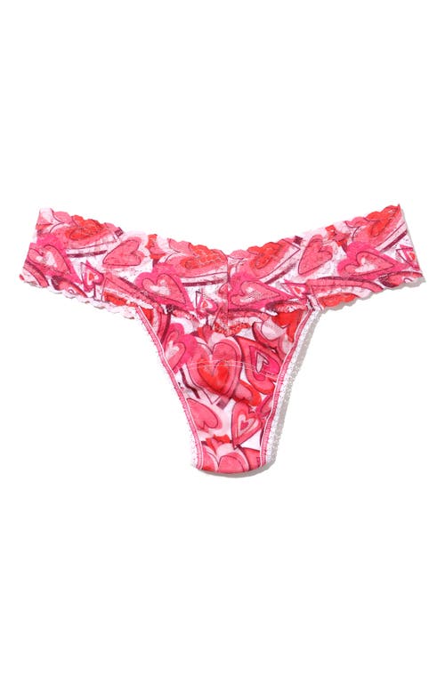 Hanky Panky Petite Size Printed Signature Lace Thong In Lots Of Love