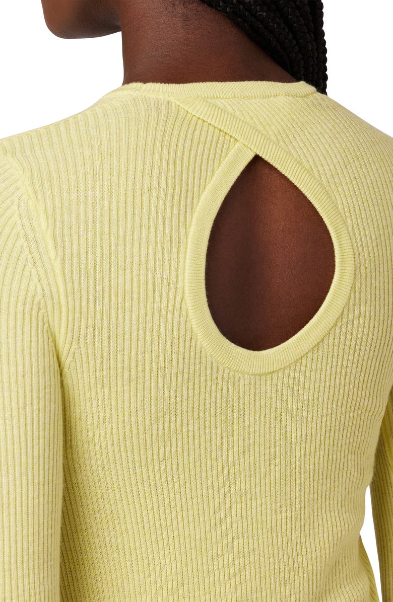 Hudson Jeans Back Keyhole Cutout Organic Cotton Blend Rib Sweater, Alternate, color, Lemon Grass