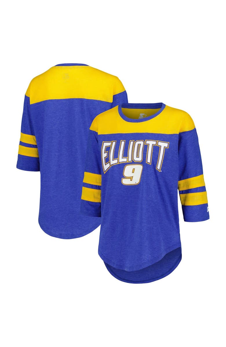 STARTER Women's Starter Royal Chase Elliott Full Back Block 3/4-Sleeve Tri-Blend Top, Alternate, color, 