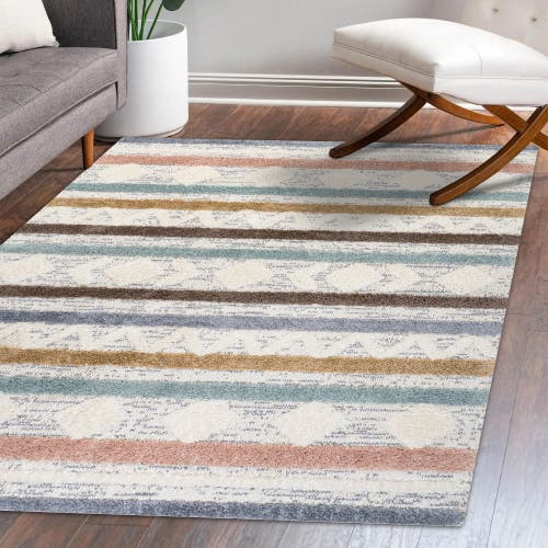 Jonathan Y Faiza Moroccan Striped Geometric High-low Area Rug In Multi/cream
