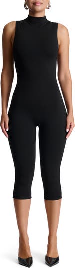 Smooth Funnel Neck Capri Jumpsuit