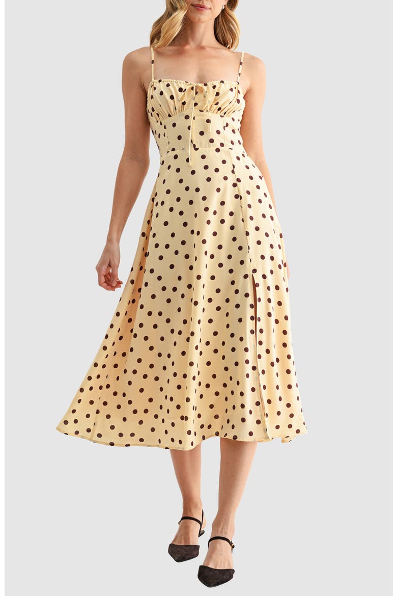 Corset Midi Dress, Main, color, BUTTER BROWN DOT