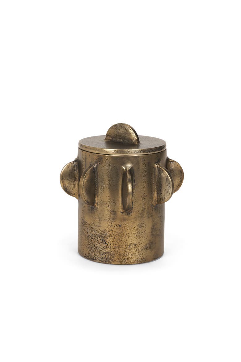 Deacon Metal Canister with Sculptural Handles, Main, color, Antiqued Brass