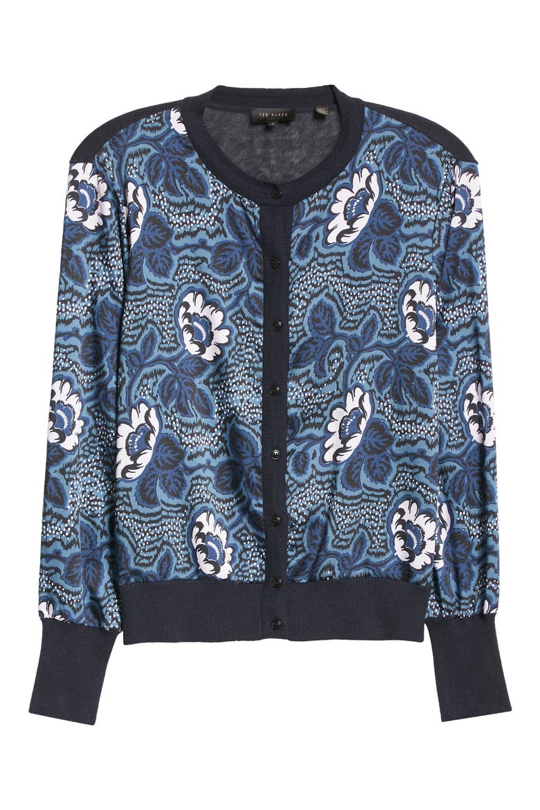 Ryviad Floral Cardigan, Alternate, color, NAVY