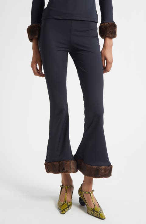 Faux Mink Trim Stretch Knit Pants