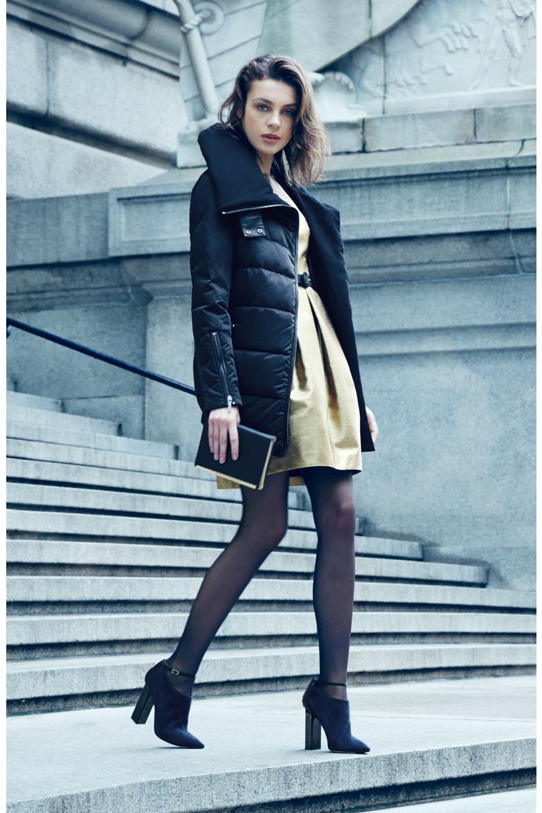 Oversize Collar Asymmetrical Down Coat, Alternate, color, BLACK