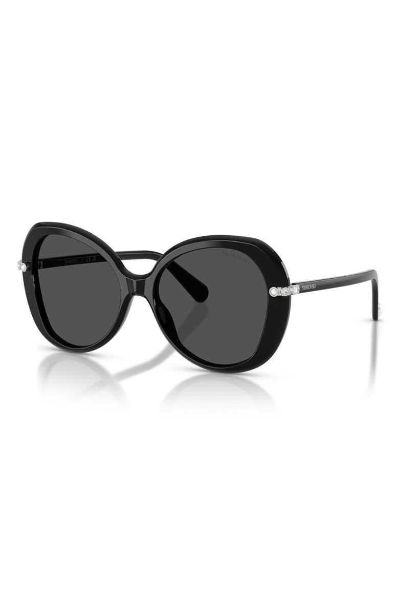 Swarovski 55mm Butterfly Sunglasses, Alternate, color, Black / Dark Grey