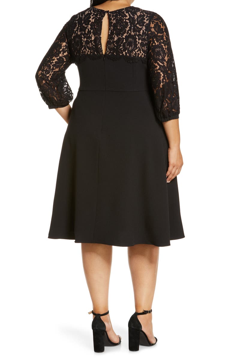 Eliza J Lace Long Sleeve Midi Crepe Cocktail Dress, Alternate, color,
