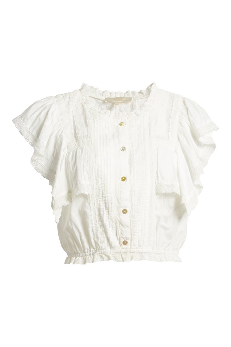 Nora Lace Ruffle Crop Top, Alternate, color, ANTIQUE WHITE