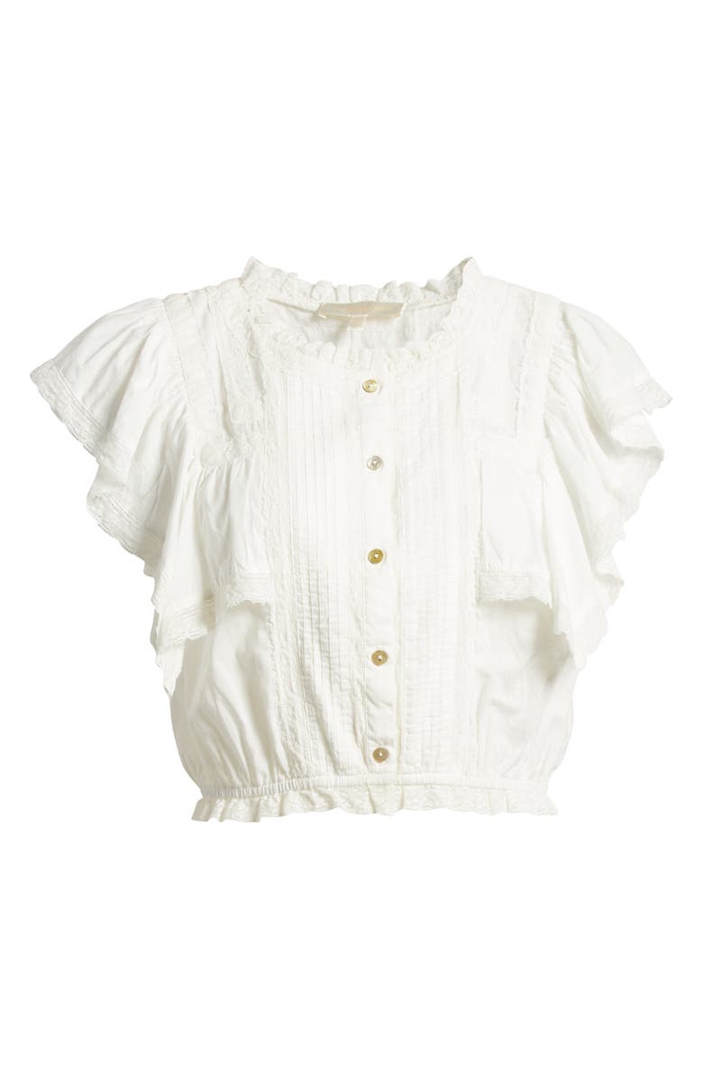 LoveShackFancy Nora Lace Ruffle Crop Top, Alternate, color, Antique White
