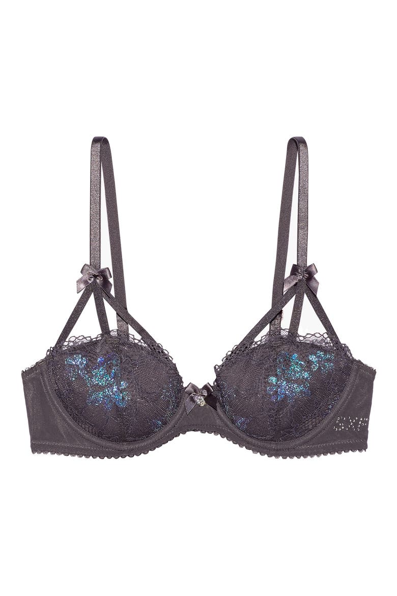 Living in the Clouds Iridescent Lace Caged Demi Bra, Main, color, BLACKENED GREY PEARL