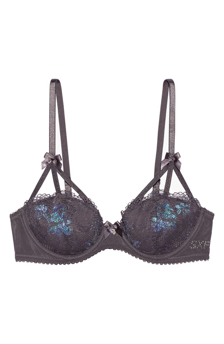 SAVAGE X FENTY Living in the Clouds Iridescent Lace Caged Demi Bra, Main, color, Blackened Grey Pearl