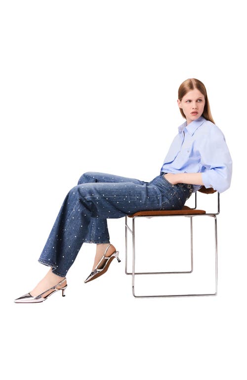 Maje Wide-leg Denim Jeans With Studs In Black