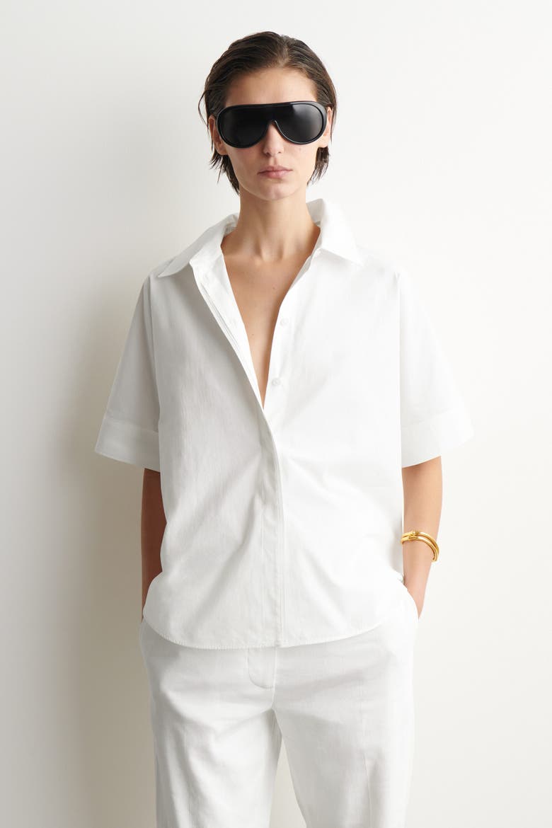 Oversized Short-sleeved Cotton Shirt, Main, color, WHITE
