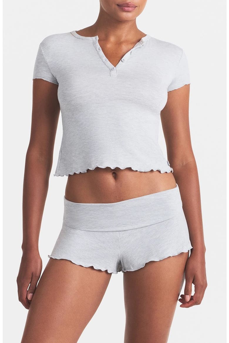 Henley & Foldover Shorts Set, Main, color, LIGHT HEATHER GREY