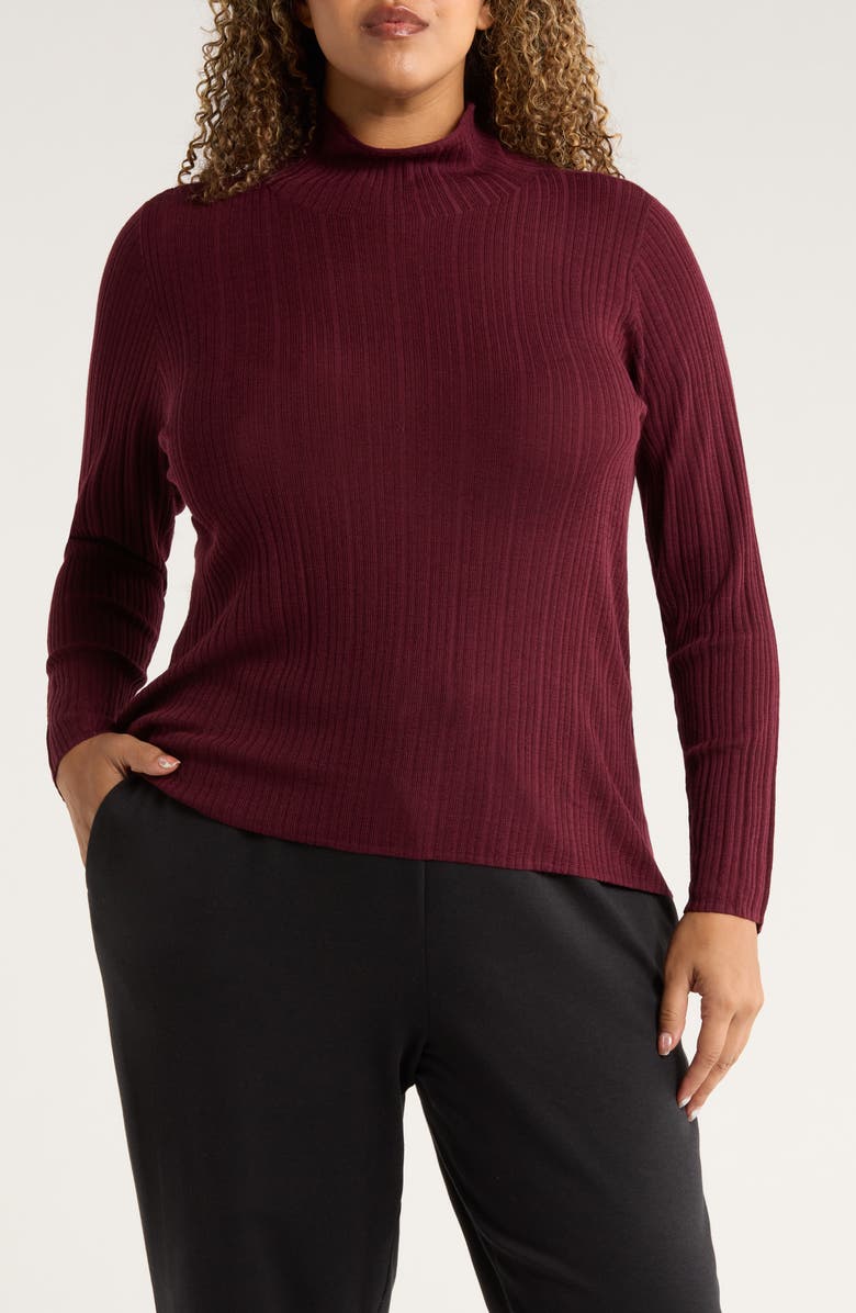Eileen Fisher Rib Turtleneck Wool Sweater, Main, color, Wine