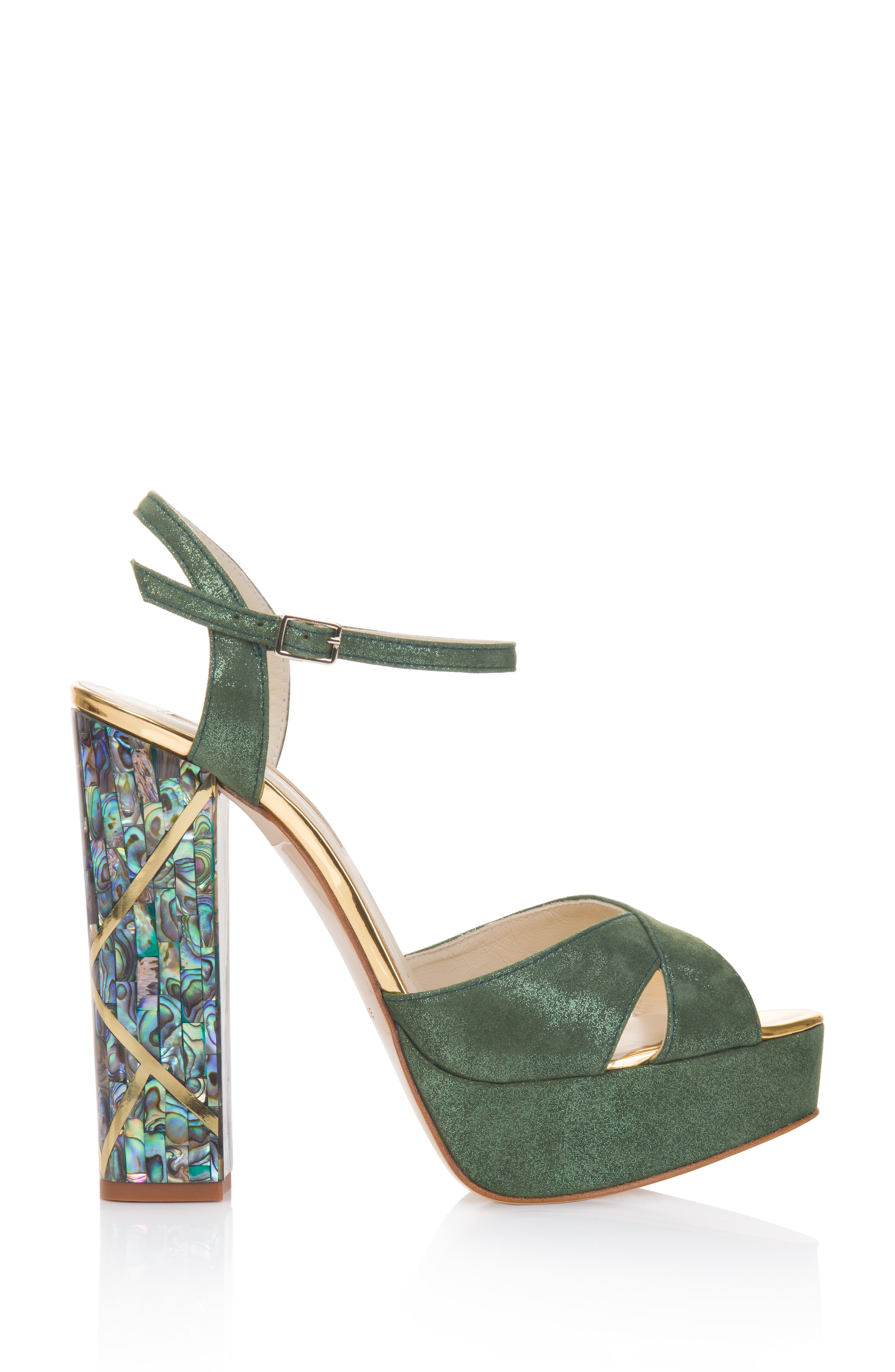 Freya Rose Cher Verde Ankle Strap Pearl Heel Sandal, Main, color, 