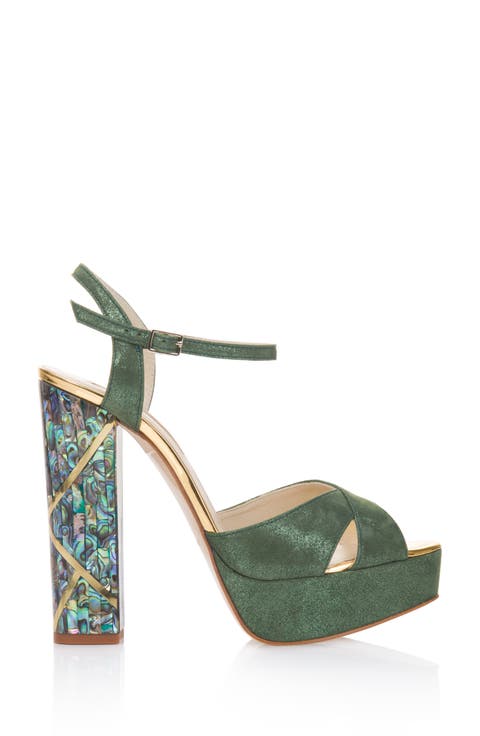 Cher Verde Ankle Strap Pearl Heel Sandal