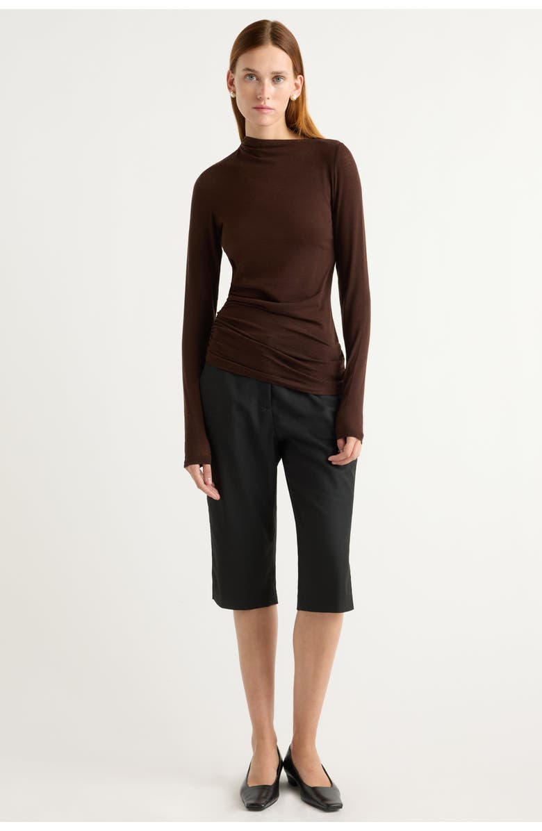 Modern Citizen Vittoria Asymmetric-Neck Semi-Sheer Ruched Tee, Alternate, color, Umber