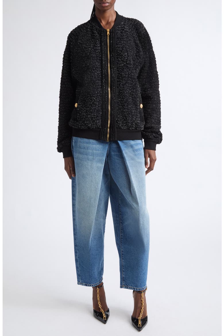 Fluffy Wool & Cotton Blend Tweed Jacket, Alternate, color, 0PA BLACK