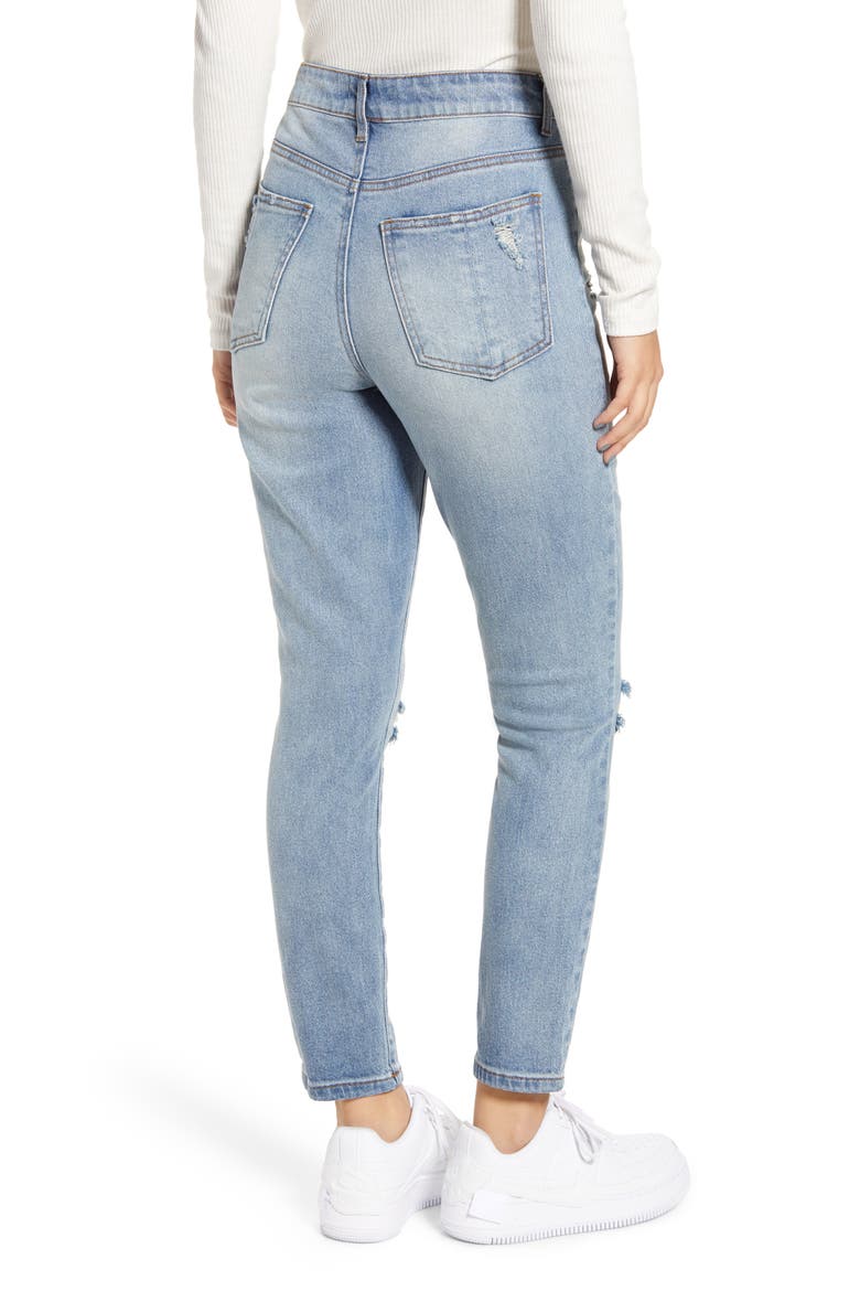 Ripped High Waist Mom Jeans, Alternate, color, LIGHT WASH