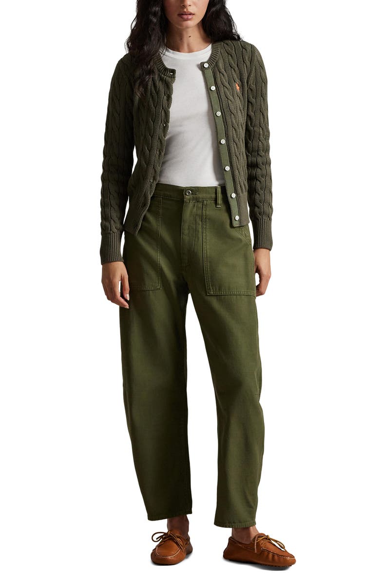 Polo Ralph Lauren Cable Cotton Cardigan, Alternate, color, Harvest Olive