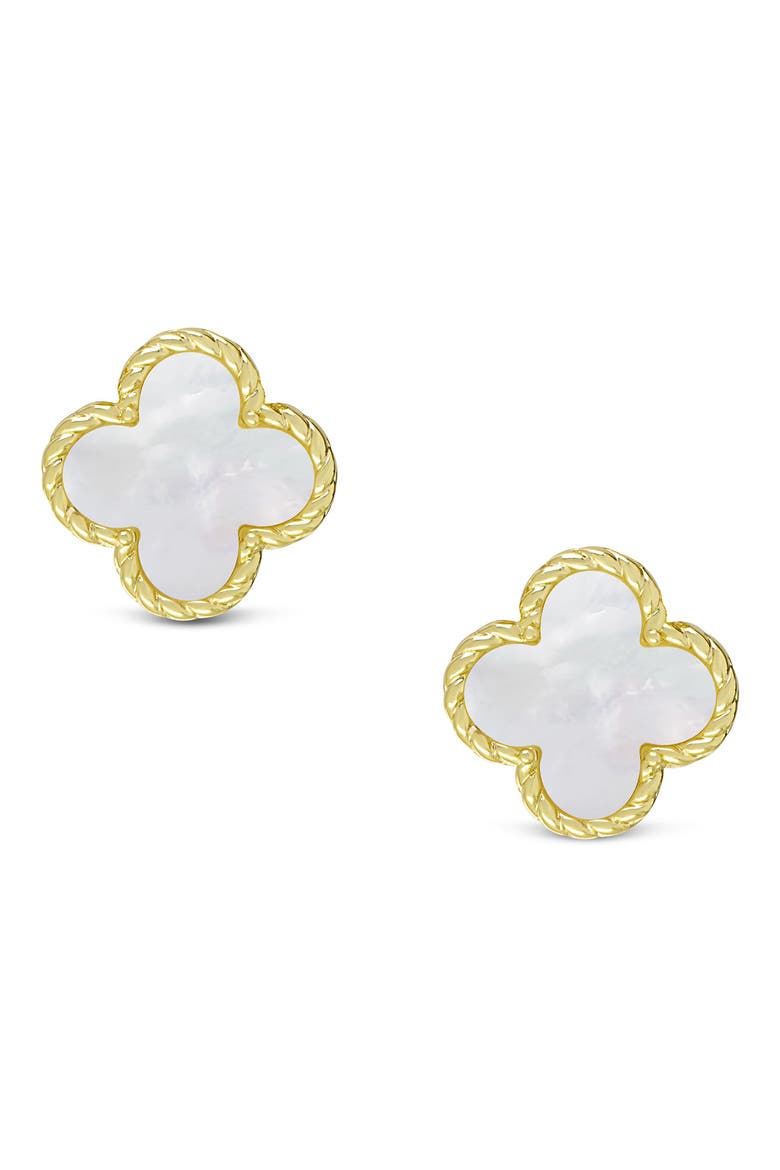 Kids' Mother-of-Pearl Clover Stud Earrings, Main, color, GOLD