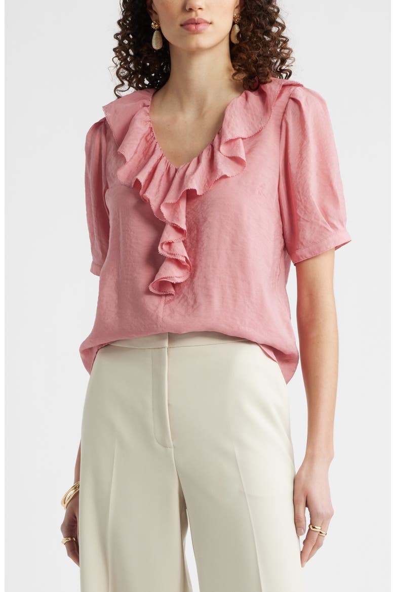 Ruffle Crinkle Semisheer Top, Main, color, PINK COMPACT