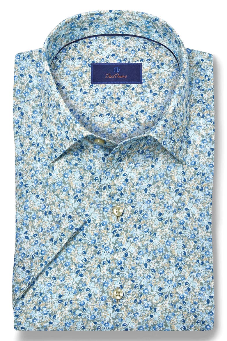 Floral Short Sleeve Linen & Cotton Button-Up Shirt, Alternate, color, SAGE/ MULTI