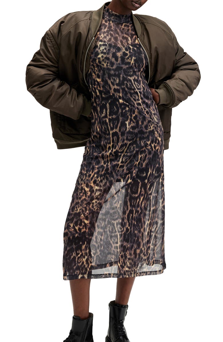 AllSaints Hanna Long Sleeve Mesh Midi Dress, Alternate, color, 