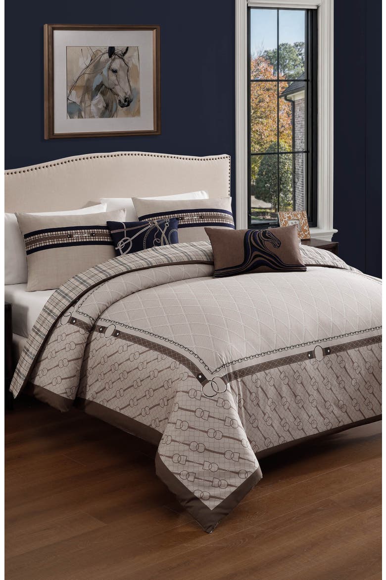 Equestrian 5-Piece Comforter Set, Alternate, color, BROWN