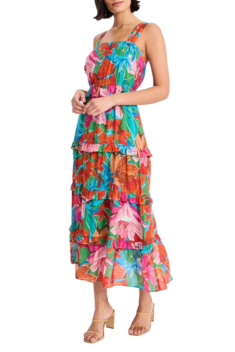 Floral Midi Sundress, Main, color, KELLY GREEN/ FUCHSIA