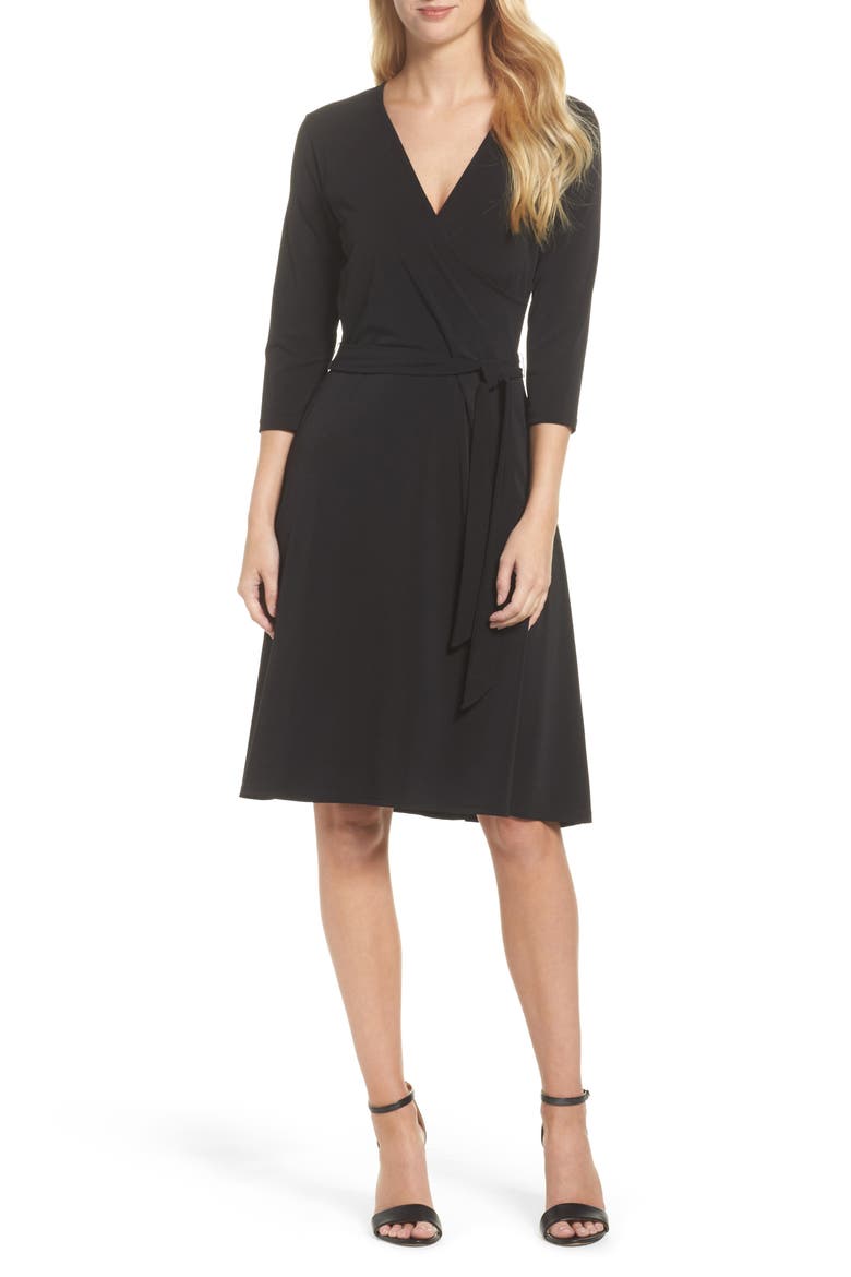 Print Jersey Faux Wrap Dress, Main, color, BLACK CREPE
