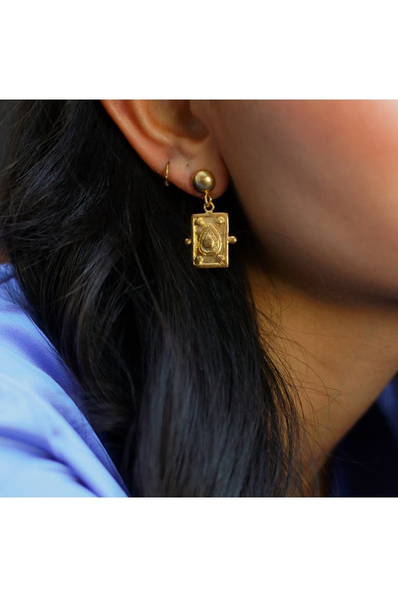 Tyche Engraved Drop Stud Earrings, Alternate, color, Brass