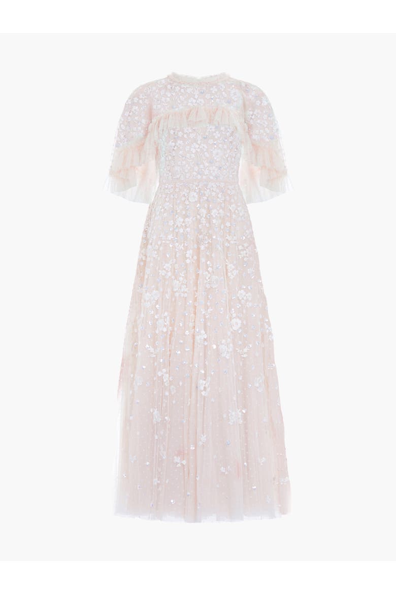 Dahlia Ditsy Short Cape Ankle Gown, Alternate, color, Cream
