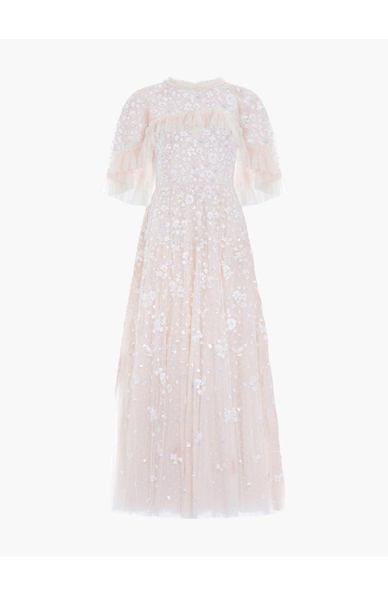 Needle & Thread Dahlia Ditsy Short Cape Ankle Gown, Alternate, color, Cream