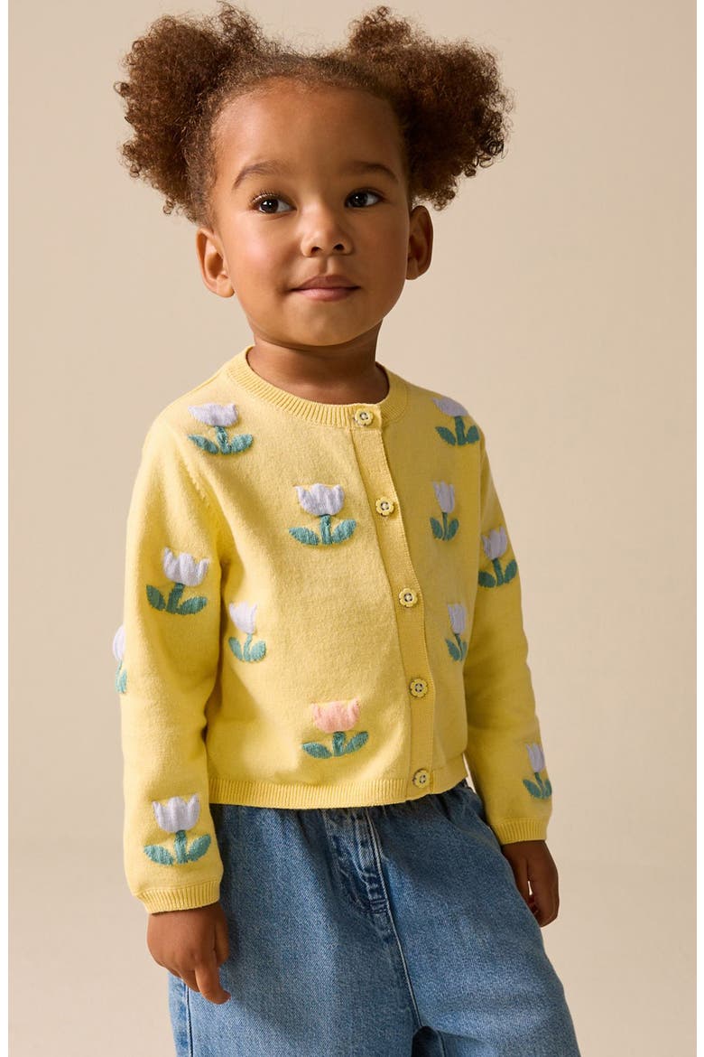 Kids' Tulip Embroidered Cardigan, Alternate, color, YELLOW